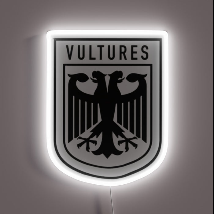 Monochrome customneon sign in the shape of a shield 