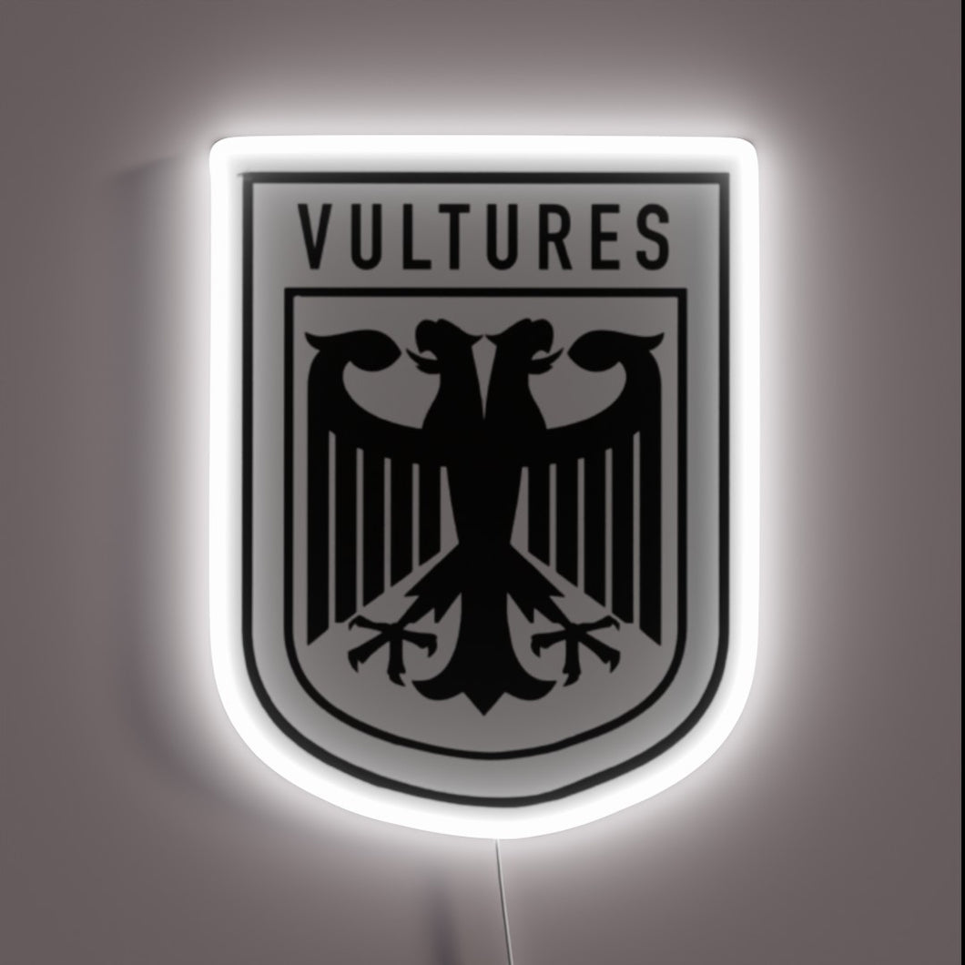 Monochrome customneon sign in the shape of a shield 