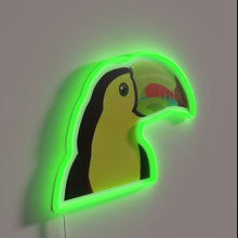 Load image into Gallery viewer, Keel Billed Toucan RGB neon sign, side view lit showing the depth of the acrylic sign