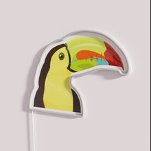 Load image into Gallery viewer, Keel Billed Toucan RGB neon sign, side view with lights off showing acrylic backing and LED tube