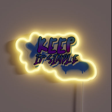 Vibrant RGB LED neon sign with minimalist 'Keep It Simple' design