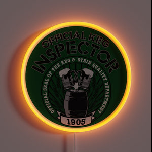 Neon sign for beer enthusiasts to inspect their kegs closely.