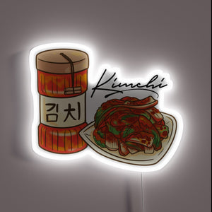 Vibrant Neon Sign Displays Handwritten Recipe for Korean Fermented Kimchi