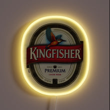 Load image into Gallery viewer, Eye-catching neon sign featuring vibrant Kingfisher beer branding colors glowing