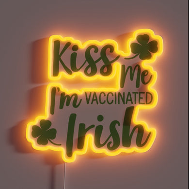 Irish Health Warning: Vaccine Status Confirmed in Colorful Neon Sign