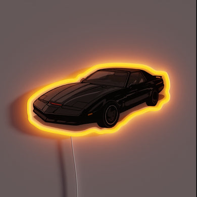 Knight Rider KITT car neon sign with glowing orange border.