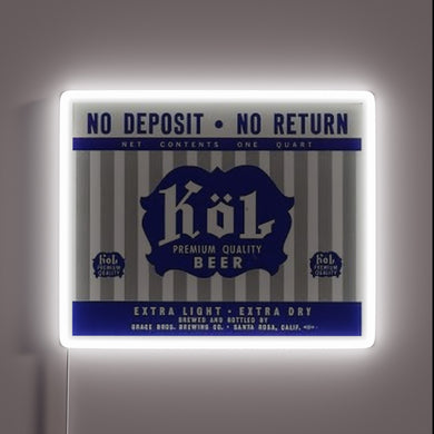 Glowing Kol Beer logo in vibrant RGB neon light design