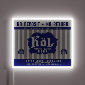 Glowing Kol Beer logo in vibrant RGB neon light design
