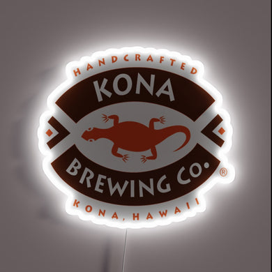 **Alt text:** Neon sign of Kona Brewing Co. logo with a red lizard and white glow.