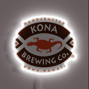 **Alt text:** Neon sign of Kona Brewing Co. logo with a red lizard and white glow.