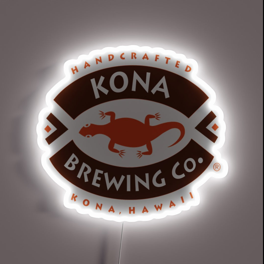 **Alt text:** Neon sign of Kona Brewing Co. logo with a red lizard and white glow.