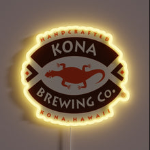 Load image into Gallery viewer, Illuminated customneon sign shaped around the Kona Brewing Co. logo