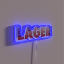 Load image into Gallery viewer, Eye-catching neon sign features bold Lager and Red Stripe branding.