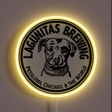 Load image into Gallery viewer, **Alt Text:** Lagunitas Brewing neon sign with dog logo and yellow glow.