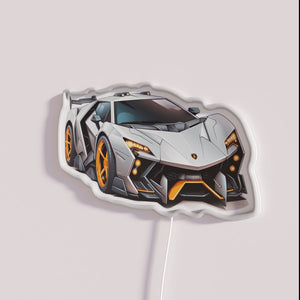 Neon Lamborghini inspired concept car decoration with colorful RGB lighting.