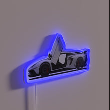 Load image into Gallery viewer, Vector illustration of Lamborghini scissor doors in bright neon lights