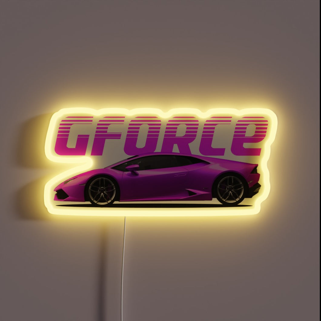 Luxurious Lamborghini Huracan display with vibrant purple and neon accents