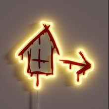 Load image into Gallery viewer, Vibrant neon &quot;Safehouse&quot; sign with bold red and blue accents.