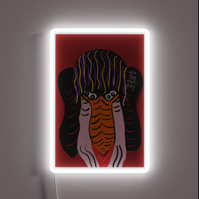Colorful RGB LED neon sign with musical movement vibes lighting.