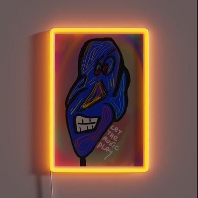 Vibrant, color-changing neon sign with musical design and LED accents
