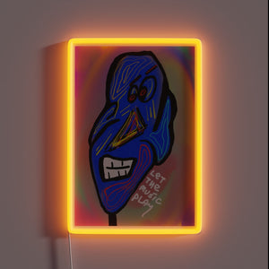 Vibrant, color-changing neon sign with musical design and LED accents