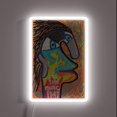 Vibrant RGB LED neon sign with musical notes design