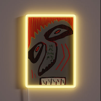 Glowing LED light art piece with colorful musical theme vibes