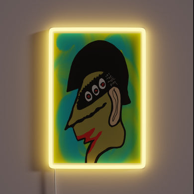 Retro-inspired RGB neon sign with pulsing music wave design accents