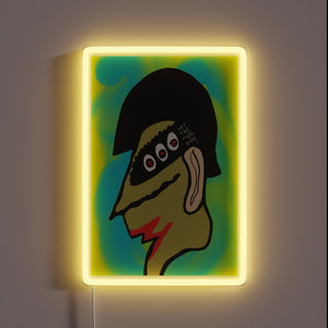 Retro-inspired RGB neon sign with pulsing music wave design accents