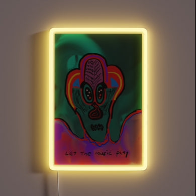 Colorful RGB neon sign with musical notes and glowing accents