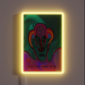 Colorful RGB neon sign with musical notes and glowing accents