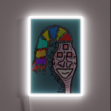 Vibrant colorful glow-in-the-dark LED neon sign with musical theme.