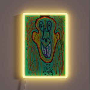 RGB Neon Sign with Music Play Motif, Vibrant Color Scheme