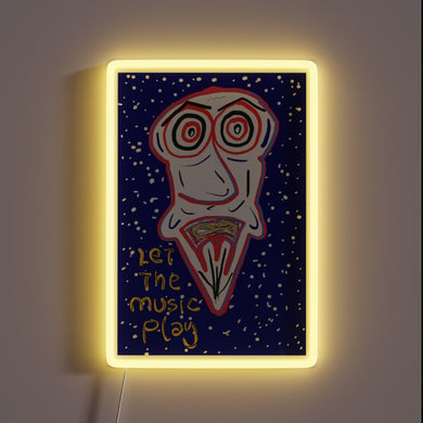 Vibrant RGB LED neon sign featuring musical notes in motion