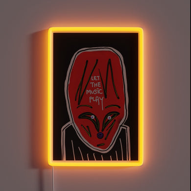 Vibrant colorful LED light that says Let the Music Play