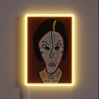 Add vibrant ambiance with this colorful let the music play sign.