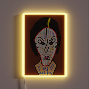 Add vibrant ambiance with this colorful let the music play sign.