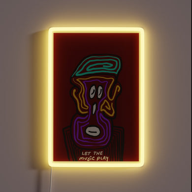 Electric RGB neon sign with moving musical note design concept