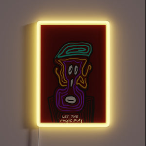 Electric RGB neon sign with moving musical note design concept