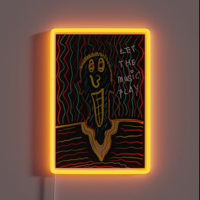Add vibrant ambiance with this colorful Let the Music Play sign.