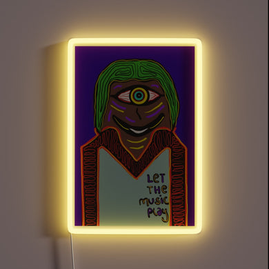 Vibrant RGB neon wall decor featuring musical notes in bold color.