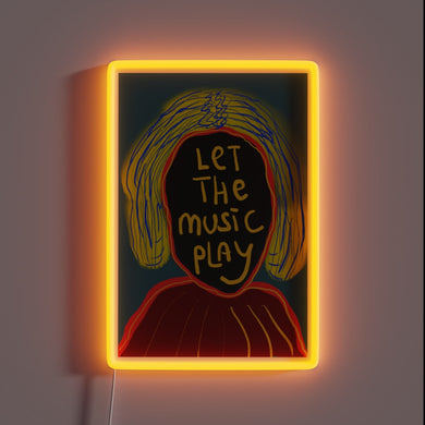 Vibrant RGB neon sign with musical notes design concept.