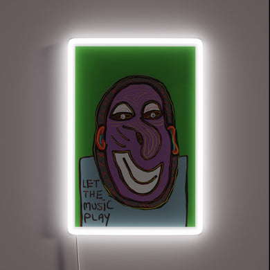 Vibrant neon light with musical notes in colorful glowing design