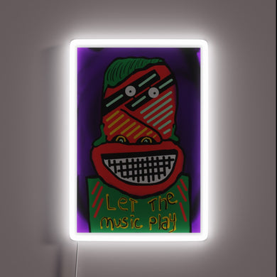 Vibrant RGB Neon Sign Encouraging Music to Never End Quietly