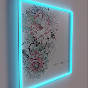 Uplifting Quote Illuminated with Vibrant Rainbow LED Colors and Shapes