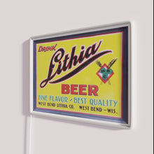 Load image into Gallery viewer, Vintage inspired lithia beer bar decor with colorful rgb lighting