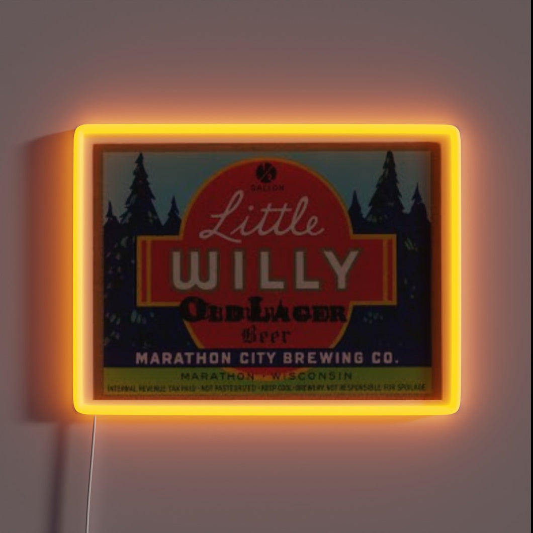 Eye-catching LED beer sign featuring vibrant Little Willy character
