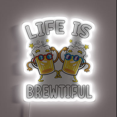 Neon Sign Featuring Rainbow Glowing Letters and a Beer Theme
