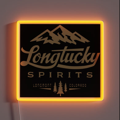 Vibrant RGB neon sign featuring Longtucky Spirits logo and branding.