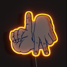 Load image into Gallery viewer, Los Angeles Hand Sign RGB neon sign, front view lit, printed on acrylic